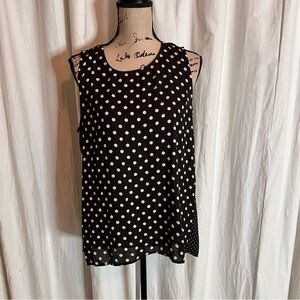 💚W5 Black and Tan Polka Dot Sleeveless Crew Neck Blouse